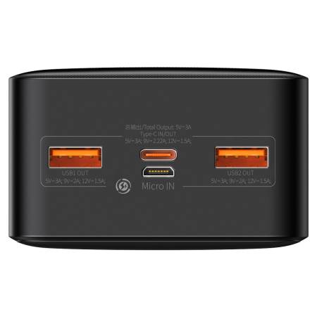 Външна батерия Baseus Bipow PPBD050401 30000mAh 20W черен + USB-A - Micro USB кабел 0.25m черен