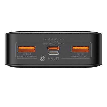 Външна батерия Baseus Bipow PPBD050501 20000mAh 20W черен + USB-A - Micro USB кабел 0.25m черен
