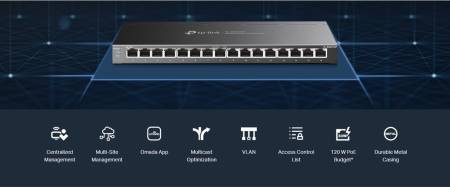 16-портов комутатор TP-Link TL-SG2016P JetStream Gigabit Smart с 8 PoE+ порта