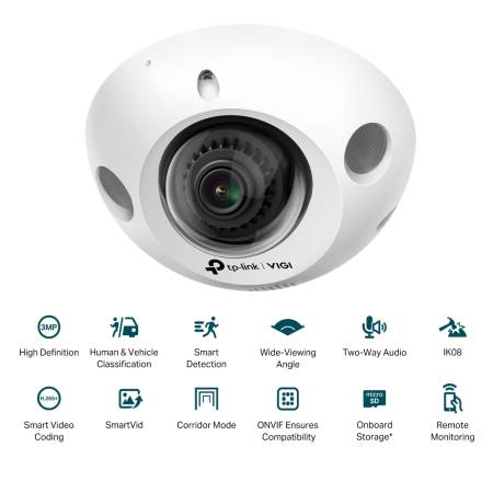 3MP IR мини куполна мрежова камера TP-Link VIGI C230I Mini(2.8mm)