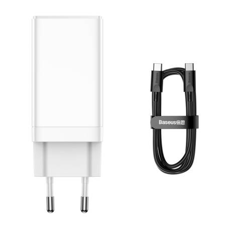 Универсално зарядно Baseus GaN3 Pro 2 x USB Type C / USB + кабел USB Type C - USB Type C 65W PD3.0