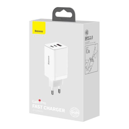 Универсално зарядно Baseus GaN3 Pro 2 x USB Type C / USB + кабел USB Type C - USB Type C 65W PD3.0
