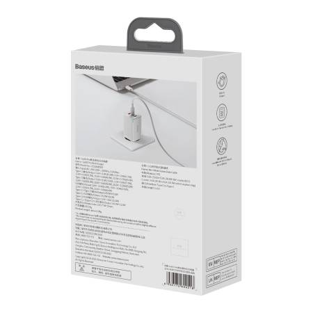 Универсално зарядно Baseus GaN3 Pro 2 x USB Type C / USB + кабел USB Type C - USB Type C 65W PD3.0