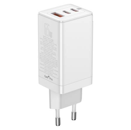 Универсално зарядно Baseus GaN3 Pro 2 x USB Type C / USB + кабел USB Type C - USB Type C 65W PD3.0