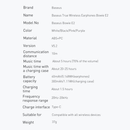 Безжични водоустойчиви слушалки Baseus TWS Bowie E2 NGTW090004 IP55 - розови