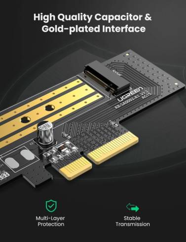 Адаптер за разширителна карта Ugreen PCIe 3.0 x4 към SSD M.2 M-Key / M.2 B-Key CM302 - черен