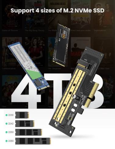 Адаптер за разширителна карта Ugreen PCIe 3.0 x4 към SSD M.2 M-Key / M.2 B-Key CM302 - черен