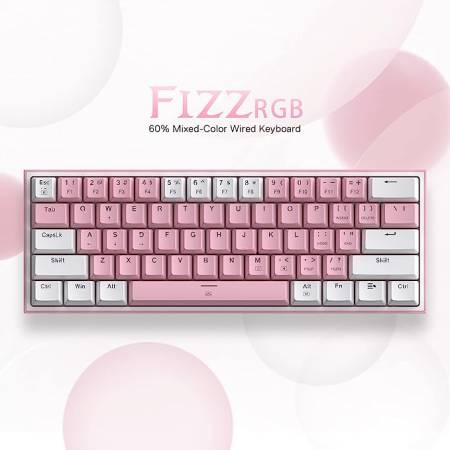 Кабелна/Bluetooth 5/2.4GHz RGB механична геймърска клавиатура Redragon Fizz Pro K616-RGB-WP_RD - бяло/розово