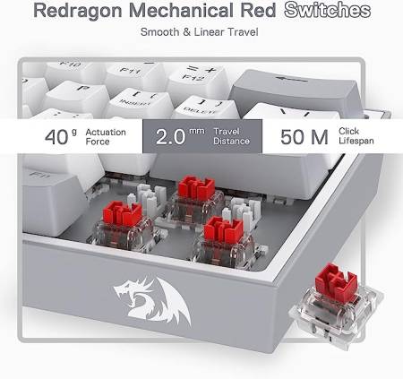 RGB Механична геймърска клавиатура Redragon Fizz K617-RGB-GW сиво/бяло