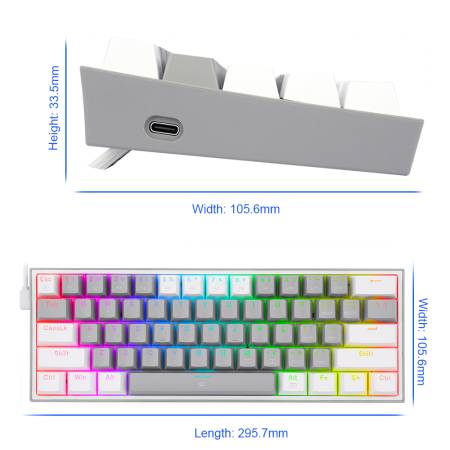 RGB Механична геймърска клавиатура Redragon Fizz K617-RGB-GW сиво/бяло