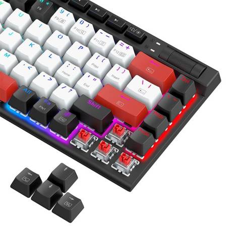 RGB  Bluetooth безжична клавиатура Redragon Magic-Wand Mini PRO бели/черни/червени клавиши и Red Switch