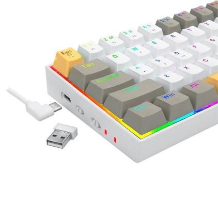 Bluetooth/USB Type-C механична RGB клавиатура Redragon K530-YL-WT-GY-RGB-PRO_BR Draconic PRO Brown Switch - жълт/бял/сив