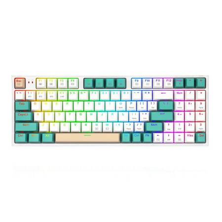RGB гейминг клавиатура Redragon K643GWC-RGB-PRO_RD Veigar Red Switch - бял/сив/кремав
