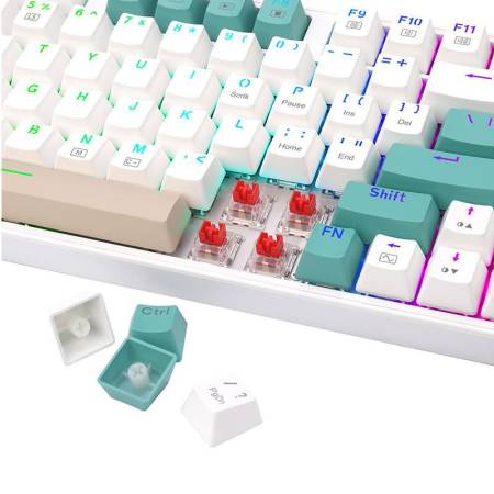 RGB гейминг клавиатура Redragon K643GWC-RGB-PRO_RD Veigar Red Switch - бял/сив/кремав