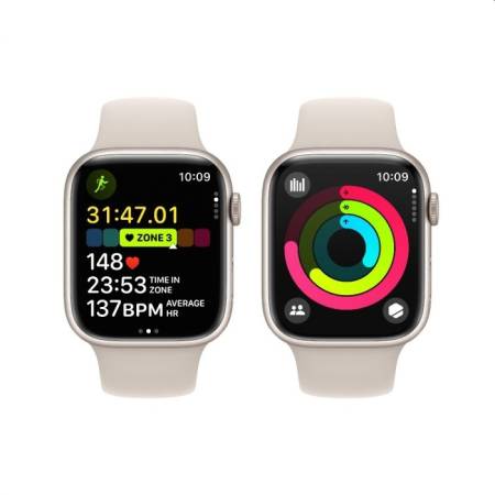 Apple Watch Series 9 GPS + Cellular 45mm Starlight Aluminium Case with Starlight Sport Band - M/L