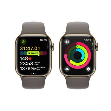 Apple Watch Series 9 GPS + Cellular 45mm Gold Stainless Steel Case with Clay Sport Band - M/L