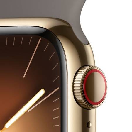 Apple Watch Series 9 GPS + Cellular 45mm Gold Stainless Steel Case with Clay Sport Band - M/L