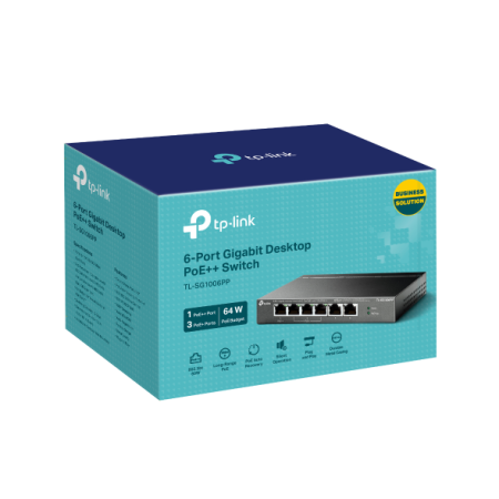 Комутатор TP-Link TL-SG1006PP 6-портов гигабитов настолен с 3-порта PoE+ и 1-порта PoE++