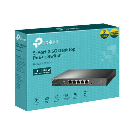Комутатор TP-Link TL-SG105PP-M2 5-портов 2.5G настолен с 4-порта PoE++