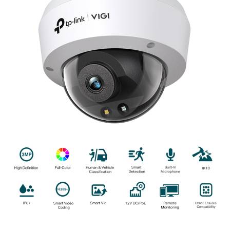 3MP пълноцветна куполна мрежова камера TP-Link VIGI C230(2.8mm)