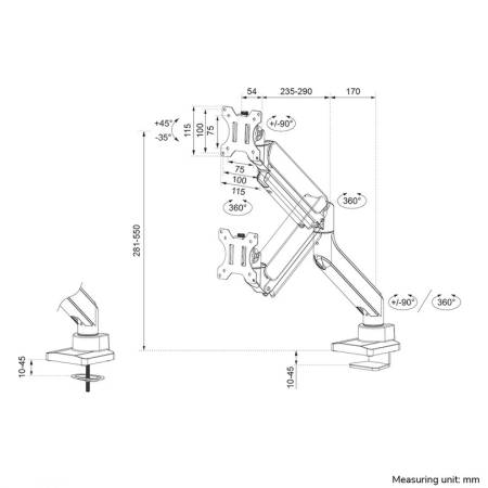 Neomounts Next Core Desk Mount 1 screen (topfix clamp &grommet)