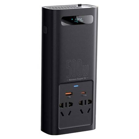 Baseus захранващ инвертор 150W 12V / 500W 220V EU и CN конектор CGNB000101 - черен