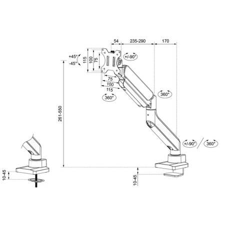 Neomounts Next Core Desk Mount 1 Ultra Wide Curved screen (topfix clamp & grommet)