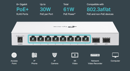 Комутатор TP Link Festa FS310GP 10-портов Gigabit Smart Switch с 8-портов PoE+