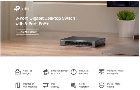 Комутатор TP-Link LS108GP 8-портов PoE+