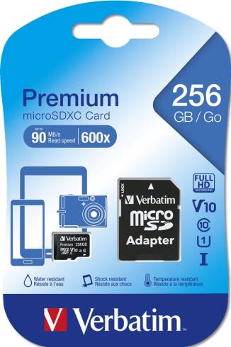Verbatim Premium micro SDXC 256GB Class 10 U1 (Incl. Adaptor)