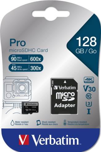 Verbatim PRO micro SDXC 128GB Class 10 UHS-3 (Incl. Adaptor)