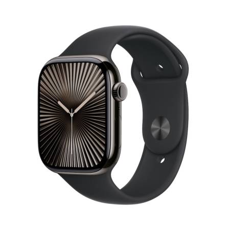 Apple Watch S10 Cellular 42mm Slate Titanium Case with Black Sport Band - M/L