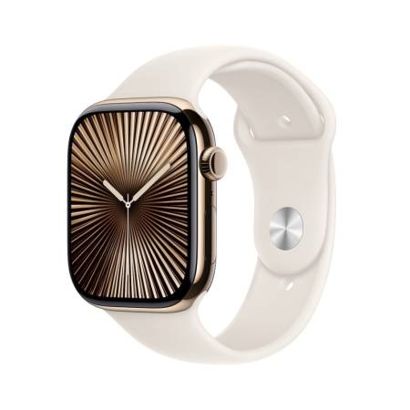 Apple Watch S10 Cellular 42mm Gold Titanium Case with Starlight Sport Band - S/M