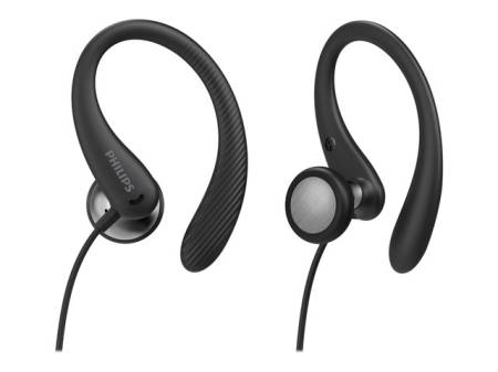 PHILIPS InEar Earhook Headphones Black 15mm speaker driver optimizes wearing comfort