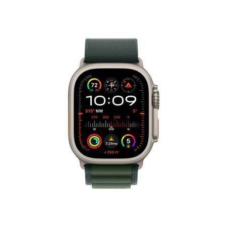 Apple Watch 49mm Loop: Dark Green Alpine Loop - Large - Natural Titanium Finish