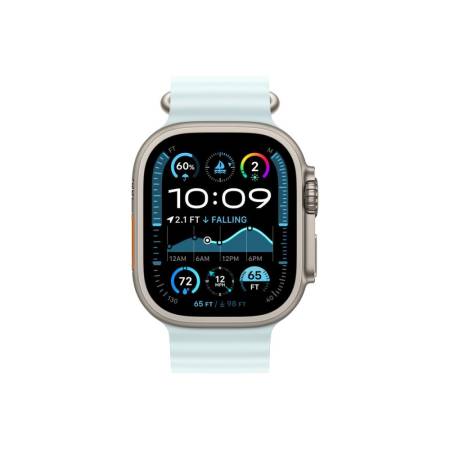 Apple Watch 49mm Band: Ice Blue Ocean Band Extension - Natural Titanium Finish
