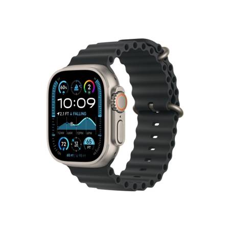 Apple Watch 49mm Band: Black Ocean Band - Natural Titanium Finish