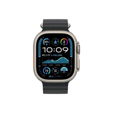 Apple Watch 49mm Band: Black Ocean Band - Natural Titanium Finish