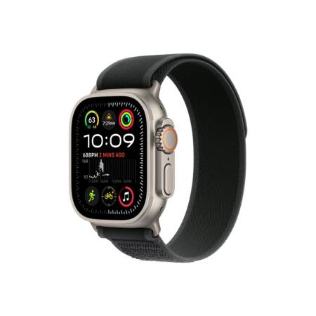 Apple Watch 49mm Loop: Black Trail Loop - M/L - Natural Titanium Finish