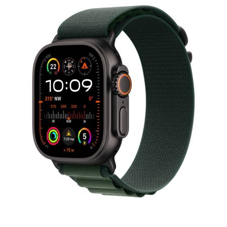 Apple Watch 49mm Loop: Dark Green Alpine Loop - Medium - Black Titanium Finish