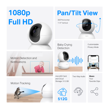 Wi-Fi Pan/Tilt камери за наблюдение TP-Link Tapo C200P2 (2-pack)