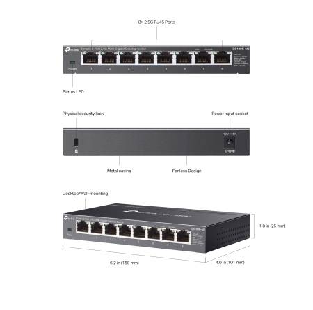 8-портов 2.5G мулти-гигабитов неуправляем настолен комутатор TP-Link Omada DS108G-M2