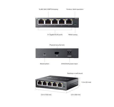 5-портов гигабитов управляем настолен комутатор TP-Link ES205G