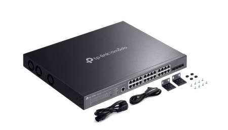 24-портов гигабитов и 4-портов 10GE SFP+ L2+ управляван комутатор TP Link Omada SG3428XMPP с 16-портов PoE+ и 8-портов PoE++