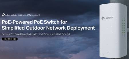 5-портов гигабитов настолен PoE+ комутатор с 1-портов PoE++ вход и 4-портов PoE+ изход TP-Link Omada SG2005P-PD