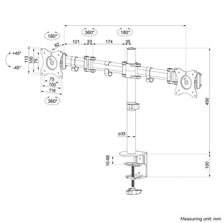 Neomounts Flat Screen Desk mount (10-27") desk clamp/grommet