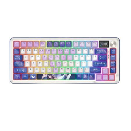 Геймърска Bluetooth и безжична механична геймърска клавиатура Redragon Flekact Pro K708AK-RGB-PRO с RGB осветление - бяла/аниме