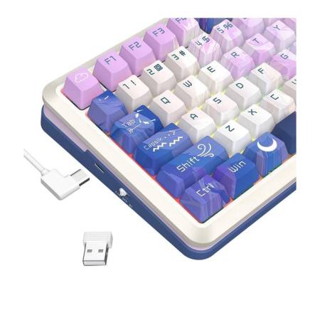 Геймърска Bluetooth и безжична механична геймърска клавиатура Redragon Flekact Pro K708AK-RGB-PRO с RGB осветление - бяла/аниме