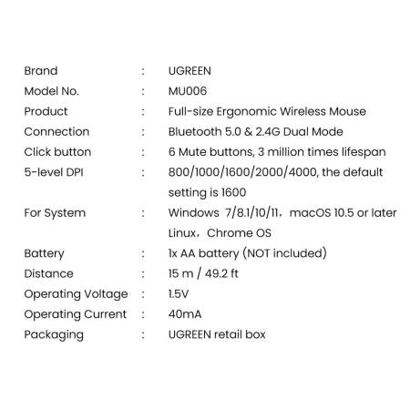 Безжична оптична мишка Ugreen MU006 159933 USB 2.4GHz / Bluetooth 5.0 4000 DPI - червена