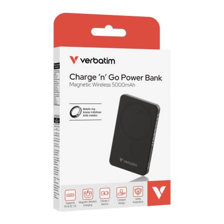Verbatim Charge 'n' Go Essentials Power Bank Magnetic Wireless 5000mAh Black